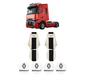 Set Huse Scaune Camion Tir RENAULT TRUCKS MAGNUM din 2004-2013, Auto, Model ELEGANCE Q, Culoare Bej, 4x Stickere auto cu RENAULT TRUCKS