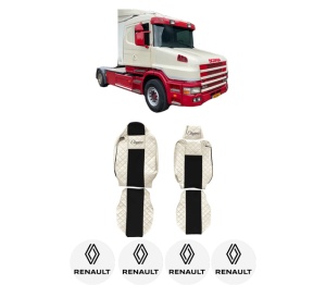 Set Huse Scaune Camion Tir RENAULT TRUCKS T din 2004-2019, Auto, Model ELEGANCE Q, Culoare Bej, 4x Stickere auto cu RENAULT TRUCKS