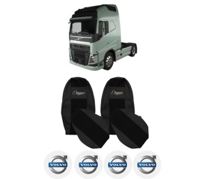 Set Huse Scaune Camion Tir VOLVO FH II din 2012-2017, Auto, Model ELEGANCE S, Culoare Negru, 4x Stickere auto cu VOLVO