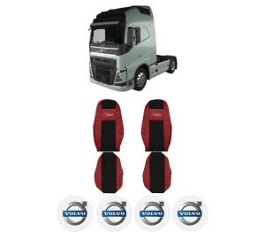 Set Huse Scaune Camion Tir VOLVO FH II din 2012-2017, Auto, Model ELEGANCE Q, Culoare Rosu, 4x Stickere auto cu VOLVO