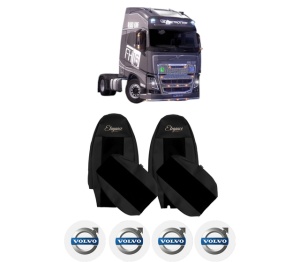 Set Huse Scaune Camion Tir VOLVO FH16 II din 2012-2014, Auto, Model ELEGANCE S, Culoare Negru, 4x Stickere auto cu VOLVO