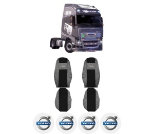 Set Huse Scaune Camion Tir VOLVO FH16 II din 2012-2014, Auto, Model ELEGANCE Q, Culoare Gri, 4x Stickere auto cu VOLVO