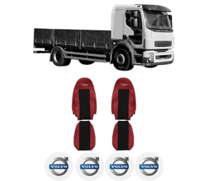 Set Huse Scaune Camion Tir VOLVO FL II din 2006-2009, Auto, Model ELEGANCE Q, Culoare Rosu, 4x Stickere auto cu VOLVO