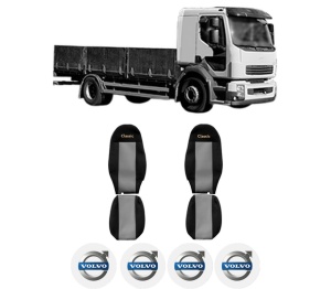 Set Huse Scaune Camion Tir VOLVO FL II din 2006-2009, Auto, Model CLASSIC, Culoare Gri, 4x Stickere auto cu VOLVO
