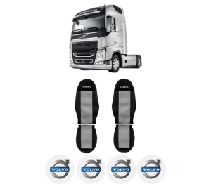 Set Huse Scaune Camion Tir VOLVO FM II din 2012-2017, Auto, Model CLASSIC, Culoare Gri, 4x Stickere auto cu VOLVO