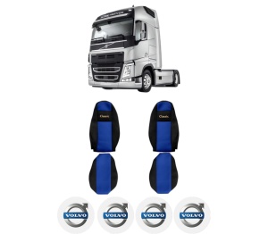Set Huse Scaune Camion Tir VOLVO FM II din 2012-2017, Auto, Model CLASSIC, Culoare Albastru, 4x Stickere auto cu VOLVO