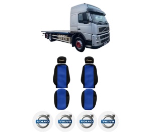 Set Huse Scaune Camion Tir VOLVO FM9 din 2001-2005, Auto, Model CLASSIC, Culoare Albastru, 4x Stickere auto cu VOLVO
