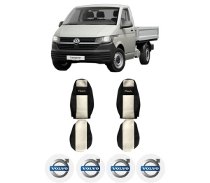 Set Huse Scaune Camion Tir VOLVO TRANSPORTER T5 Platform/Chassis (7JD, 7JE, 7JL, 7JY, 7JZ, 7F din 2003-2015, Auto, Model CLASSIC, Culoare Sampanie, 4x Stickere auto cu VOLVO