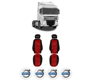 Set Huse Scaune Camion Tir VOLVO XF 105 din 2005-2013, Auto, Model CLASSIC, Culoare Rosu, 4x Stickere auto cu VOLVO