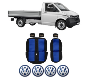 Set Huse Scaune Camion Tir VW TRANSPORTER T6 Platform/Chassis (SFD, SFE, SFL, SFZ, SJD, SJ din 2015-2024, Auto, Model CLASSIC, Culoare Rosu, 4x Stickere auto cu VW