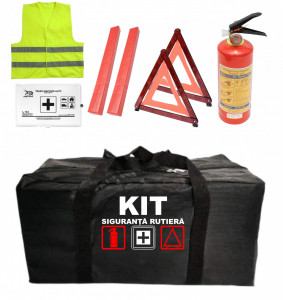 Set Kit siguranta auto omologat R.A.R, Stingator cu manometru 1kg P1 , Trusa Medicala, 2 Triunghiuri Reflectorizante, geanta - kit compatibil cu orice autoturism accesorii pentru autoturismul tau - masina v105811