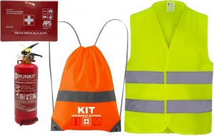 Set Kit siguranta auto OMOLOGAT RAR cu saculet compact ce contine - Stingator cu manometru P1 1kg, Trusa Medicala , Vesta Reflectorizanta, Breloc Cadou CHEVROLET. Compatibilitate cu orice autoturism - Img 2