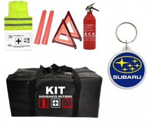 Set Kit - Trusa siguranta auto omologat R.A.R, Stingator cu manometru 1kg P1 , Trusa Medicala, 2 Triunghiuri Reflectorizante , 1 Breloc SUBARU - Img 2