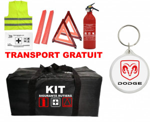 Set Kit - Trusa siguranta auto omologat R.A.R, Stingator cu manometru 1kg P1 , Trusa Medicala, 2 Triunghiuri Reflectorizante , 1 Breloc DODGE accesorii pentru autoturismul tau - masina v92797