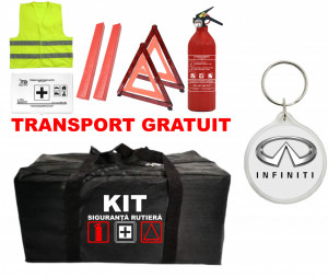 Set Kit - Trusa siguranta auto omologat R.A.R, Stingator cu manometru 1kg P1 , Trusa Medicala, 2 Triunghiuri Reflectorizante , 1 Breloc INFINITI accesorii pentru autoturismul tau - masina v92767