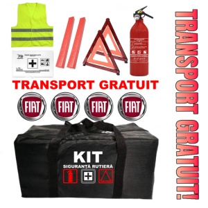 Set Kit - Trusa siguranta auto omologat R.A.R, Stingator cu manometru 1kg P1 , Trusa Medicala, 2 Triunghiuri Reflectorizante , 4 stickere autoadezive FIAT