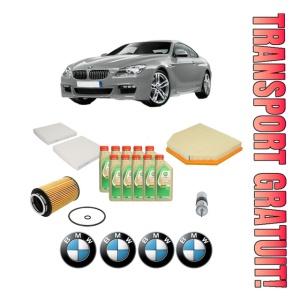 Set Pachet filtre revizie Bosch, 10 litrii ulei Castrol 5W30 BMW Seria 6 Coupe (F13) M6 Competition din 2013-2015, 4x Stickere auto cu BMW