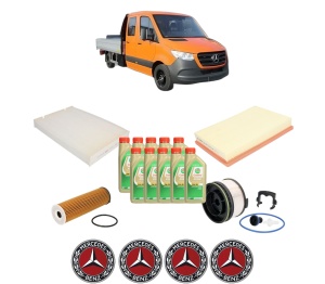 Set Pachet filtre revizie Bosch, 10 litrii ulei Castrol 5W30 MERCEDES-BENZ SPRINTER 3,5-t Platform/Chassis (B907, B910) 315 CDI RWD (907.131, 907.133, 907.135, 907.231, 907.233... din 2020, 4x Stickere auto cu MERCEDES-BENZ - Img 2