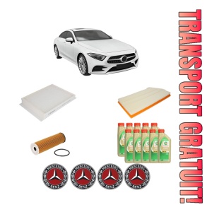 Set Pachet filtre revizie Bosch, 10 litrii ulei Castrol 5W30 MERCEDES-BENZ CLS (C257) CLS 450 EQ Boost 4-matic (257.359) din 2017, 4x Stickere auto cu MERCEDES-BENZ