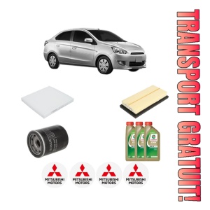 Set Pachet filtre revizie Bosch, 3 litrii ulei Castrol 0W20 MITSUBISHI MIRAGE VI Saloon (A1_A) 1.2 (A13A) din 2013, 4x Stickere auto cu MITSUBISHI