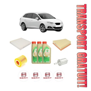 Set Pachet filtre revizie Bosch, 3 litrii ulei Castrol 5W30 SEAT IBIZA IV ST (6J8, 6P8) 1.2 din 2010-2015, 4x Stickere auto cu SEAT