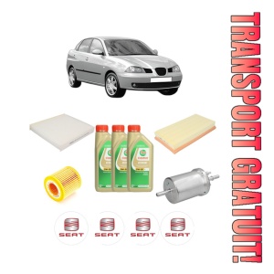 Set Pachet filtre revizie Bosch, 3 litrii ulei Castrol 5W30 SEAT CORDOBA (6L2) 1.2 12V din 2006-2009, 4x Stickere auto cu SEAT