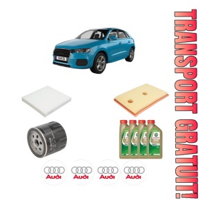 Set Pachet filtre revizie Bosch, 4 litrii ulei Castrol 0W20 AUDI Q3 (F3B) 45 TFSI e din 2020, 4x Stickere auto cu AUDI