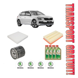 Set Pachet filtre revizie Bosch, 4 litrii ulei Castrol 0W20 SKODA KAMIQ (NW4) 1.0 TSI din 2019, 4x Stickere auto cu SKODA