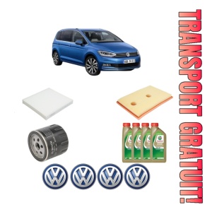 Set Pachet filtre revizie Bosch, 4 litrii ulei Castrol 0W20 Volkswagen TOURAN (5T1) 1.2 TSI din 2015-2018, 4x Stickere auto cu Volkswagen