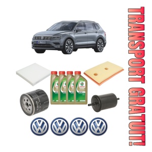 Set Pachet filtre revizie Bosch, 4 litrii ulei Castrol 0W20 Volkswagen TIGUAN ALLSPACE (BW2, BJ2) 1.4 TSI din 2017, 4x Stickere auto cu Volkswagen