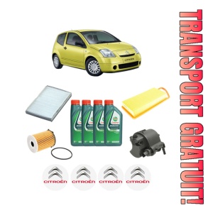 Set Pachet filtre revizie Bosch, 4 litrii ulei Castrol 10W40 CITROEN C2 ENTERPRISE (JG_) 1.4 HDi din 2003-2005, 4x Stickere auto cu CITROEN