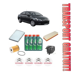 Set Pachet filtre revizie Bosch, 4 litrii ulei Castrol 10W40 CITROEN C4 I Saloon 1.6 HDi din 2006-2011, 4x Stickere auto cu CITROEN