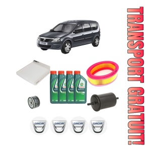 Set Pachet filtre revizie Bosch, 4 litrii ulei Castrol 10W40 DACIA LOGAN MCV (KS_) 1.6 Bifuel din 2010, 4x Stickere auto cu DACIA