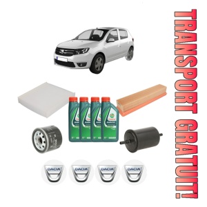 Set Pachet filtre revizie Bosch, 4 litrii ulei Castrol 10W40 DACIA SANDERO II 1.2 din 2012, 4x Stickere auto cu DACIA