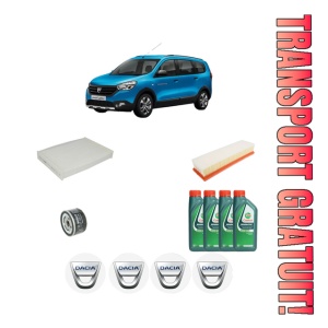 Set Pachet filtre revizie Bosch, 4 litrii ulei Castrol 10W40 DACIA LODGY (JS_) 1.6 LPG din 2013, 4x Stickere auto cu DACIA