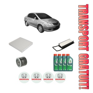 Set Pachet filtre revizie Bosch, 4 litrii ulei Castrol 10W40 HONDA CITY IV Saloon (GD_) 1.5 i-DSI (GD8) din 2004-2008, 4x Stickere auto cu HONDA