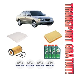 Set Pachet filtre revizie Bosch, 4 litrii ulei Castrol 10W40 HYUNDAI ELANTRA III Saloon (XD) 1.8 din 2000-2006, 4x Stickere auto cu HYUNDAI