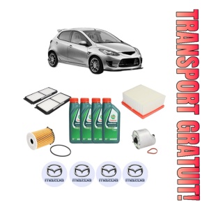 Set Pachet filtre revizie Bosch, 4 litrii ulei Castrol 10W40 MAZDA 2 (DE_, DH_) 1.6 MZ-CD din 2011-2015, 4x Stickere auto cu MAZDA