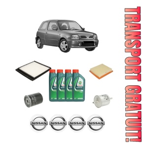 Set Pachet filtre revizie Bosch, 4 litrii ulei Castrol 10W40 NISSAN MICRA II (K11) 1.0 i 16V (K11) din 2000-2003, 4x Stickere auto cu NISSAN