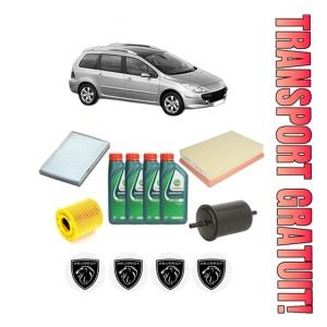 Set Pachet filtre revizie Bosch, 4 litrii ulei Castrol 10W40 PEUGEOT 307 SW (3H) 1.4 din 2002-2003, 4x Stickere auto cu PEUGEOT