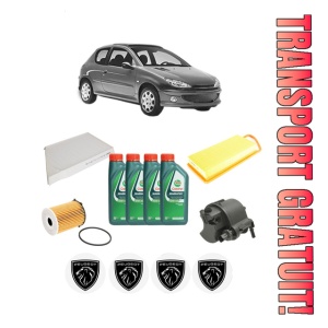 Set Pachet filtre revizie Bosch, 4 litrii ulei Castrol 10W40 PEUGEOT 206 Hatchback (2A/C) 1.4 HDi din 2002-2007, 4x Stickere auto cu PEUGEOT