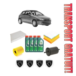 Set Pachet filtre revizie Bosch, 4 litrii ulei Castrol 10W40 PEUGEOT 206 Hatchback (2A/C) 1.6 din 2005-2008, 4x Stickere auto cu PEUGEOT