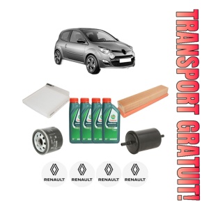 Set Pachet filtre revizie Bosch, 4 litrii ulei Castrol 10W40 RENAULT TWINGO II (CN0_) 1.2 16V (CN04, CN0B) din 2007-2014, 4x Stickere auto cu RENAULT