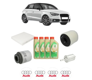 Set Pachet filtre revizie Bosch, 4 litrii ulei Castrol 5W30 AUDI A1 Sportback (8XA, 8XF) 1.4 TFSI din 2011-2015, 4x Stickere auto cu AUDI - Img 2