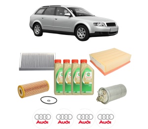 Set Pachet filtre revizie Bosch, 4 litrii ulei Castrol 5W30 AUDI A4 B6 Avant (8E5) 1.9 TDI din 2001-2004, 4x Stickere auto cu AUDI - Img 2