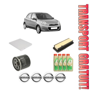 Set Pachet filtre revizie Bosch, 4 litrii ulei Castrol 5W30 NISSAN MICRA IV (K13K, K13KK) 1.2 DIG-S din 2011-2015, 4x Stickere auto cu NISSAN