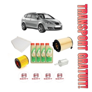 Set Pachet filtre revizie Bosch, 4 litrii ulei Castrol 5W30 SEAT ALTEA XL (5P5, 5P8) 1.4 TSI din 2007-2015, 4x Stickere auto cu SEAT