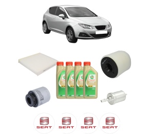 Set Pachet filtre revizie Bosch, 4 litrii ulei Castrol 5W30 SEAT IBIZA IV (6J5, 6P1) 1.4 TSI din 2009-2015, 4x Stickere auto cu SEAT - Img 2