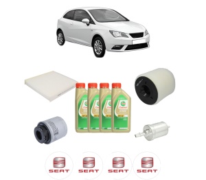 Set Pachet filtre revizie Bosch, 4 litrii ulei Castrol 5W30 SEAT IBIZA IV SC (6J1, 6P5) 1.4 TSI Cupra din 2009-2015, 4x Stickere auto cu SEAT - Img 2