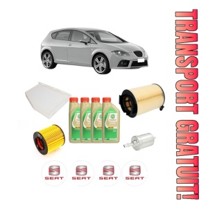 Set Pachet filtre revizie Bosch, 4 litrii ulei Castrol 5W30 SEAT LEON (1P1) 1.4 TSI din 2007-2012, 4x Stickere auto cu SEAT
